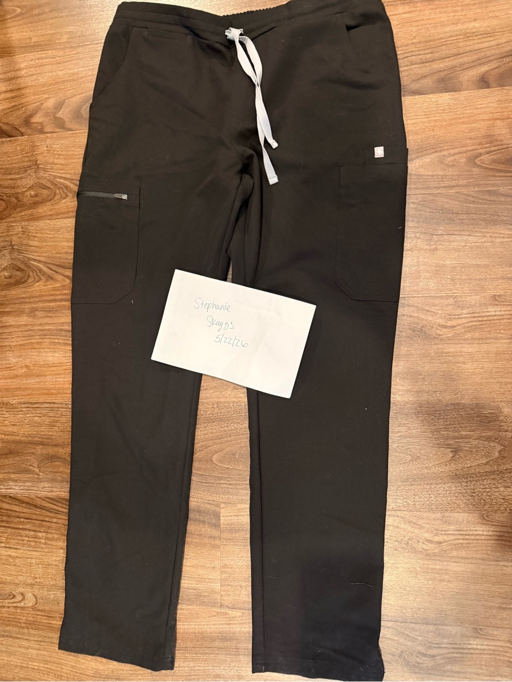 Figs Black Straight-Leg Scrub Pants with Light Gray Drawstring